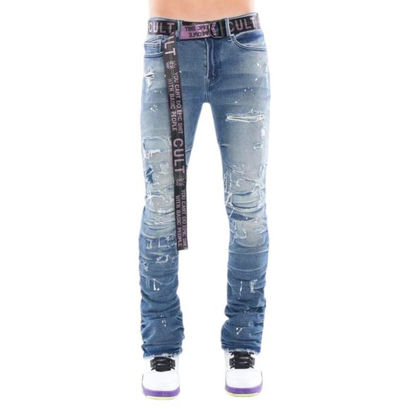 New Men’s Cult of Individuality Hipster Nomad Bootcut Belted Jeans Size 38x34 - Picture 3 of 10